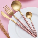 طقم معالق وشوك وسكاكين 24 قطعة جولد بمقبض بينك أنيق
