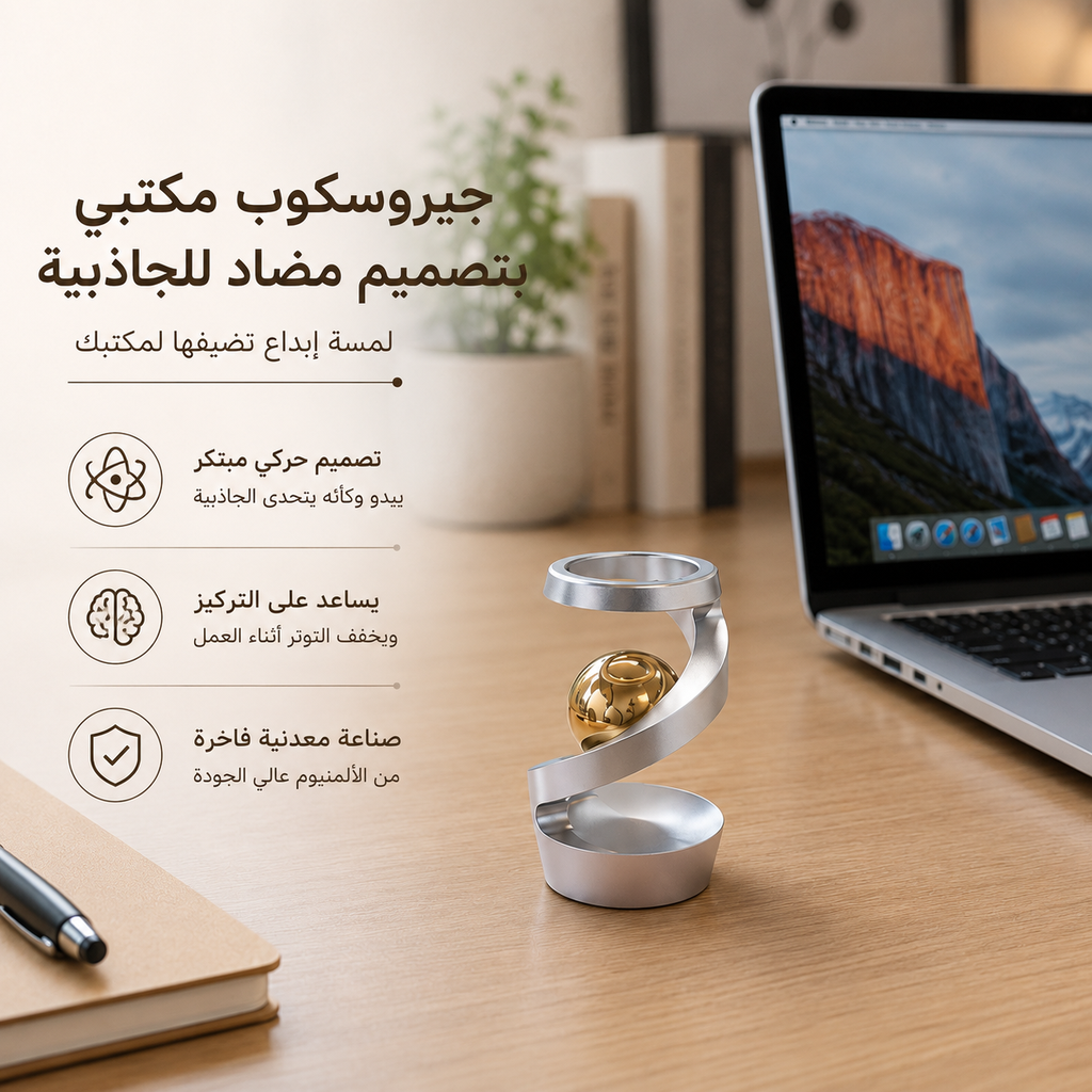 جيروسكوب مكتبي دوار بتصميم ثري دي مضاد للجاذبية لتخفيف التوتر ويساعد على التركيز