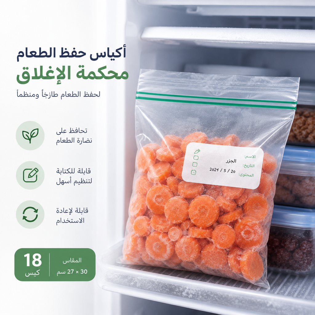 أكياس حفظ الطعام محكمة الغلق للثلاجة والفريزر قابلة لإعادة الاستخدام 18 قطعة