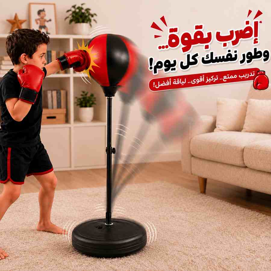 كرة بوكسينج للأطفال وقفازات مع قاعدة ثابتة وارتفاع قابل للتعديل