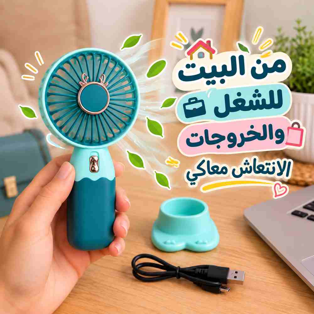 مروحة يد محمولة قابلة لإعادة الشحن يو اس بي مع قاعدة تثبيت