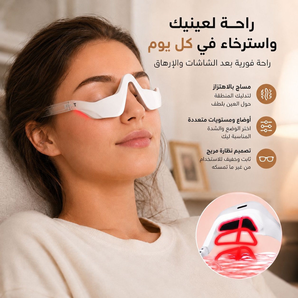 جهاز مساج للعين بالضوء الأحمر بتقنيةالاهتزاز والتحفيز الكهربائي مع 4 أوضاع تدليك و3 مستويات