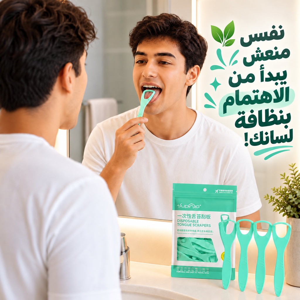 كاشط اللسان لإزالة الطبقة المتراكمة على سطح اللسان للاستعمال مرة واحدة 50 قطعة
