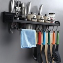 رف حائط منظم لادوات المطبخ كالتوابل والسكاكين بهوكات معدن غير قابل للصدأ