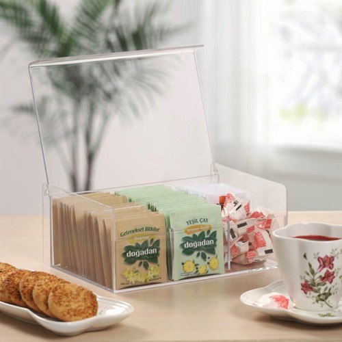 صندوق منظم لأكياس الشاي والأعشاب والكاندي مقسم 6 خانات من الأكليريك الشفاف