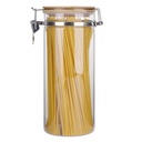 برطمان زجاج 1500 ملي بغطاء خشب بقفل لحفظ وتنظيم التوابل والبقوليات والاسباجيتي