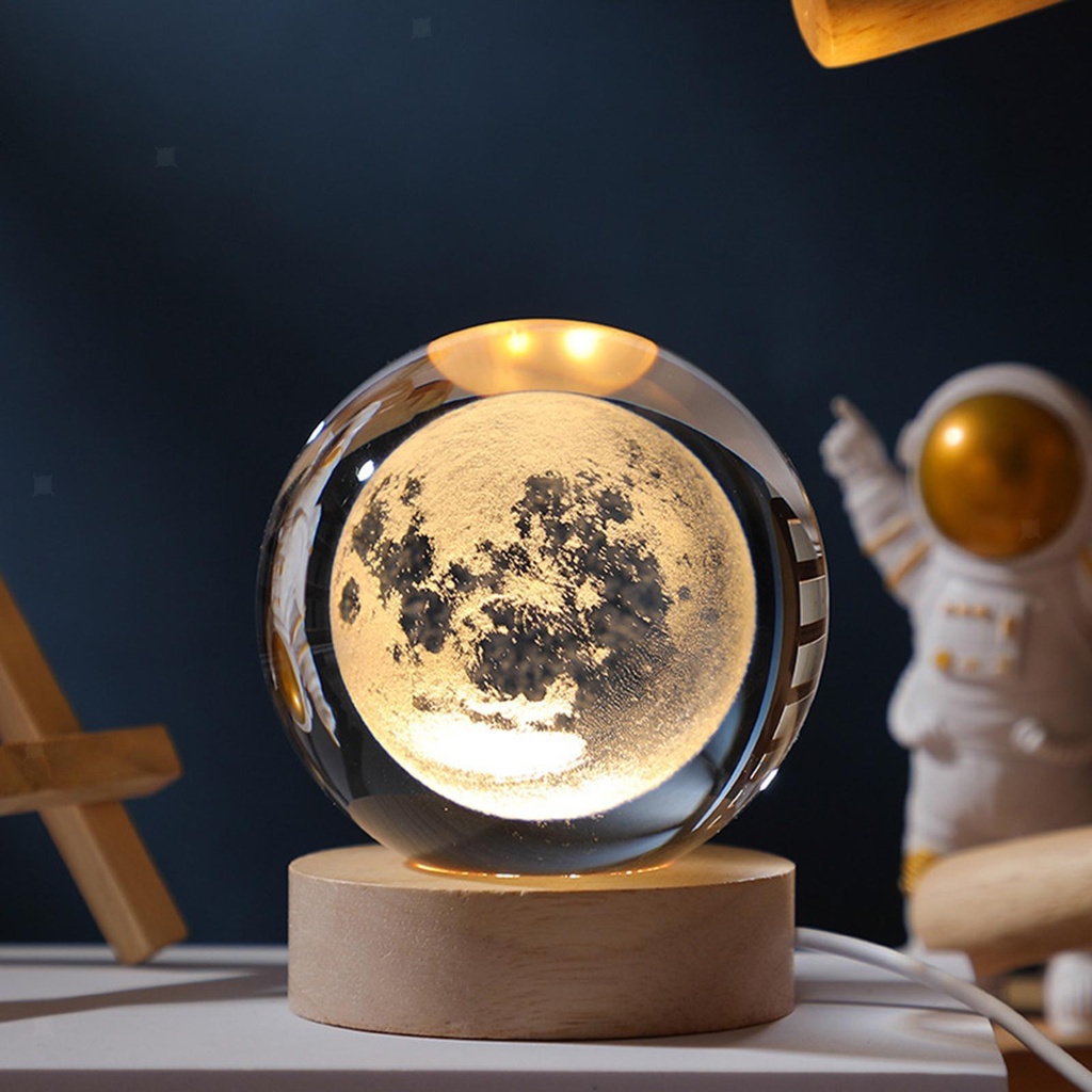 Moon Crystal Lighting Ball Wooden Base
