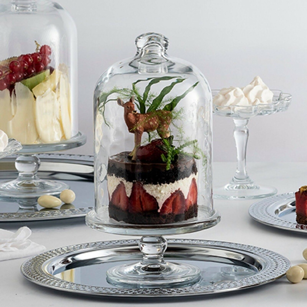 قبة حلويات وكيك وكوكيز وكاندي بغطاء وقاعدة زجاج شفاف