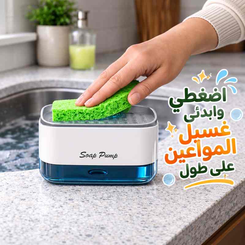 ديسبنسر صابون يدوي لغسيل الصحون والاطباق مع اسفنجة عملي وسهل الاستخدام