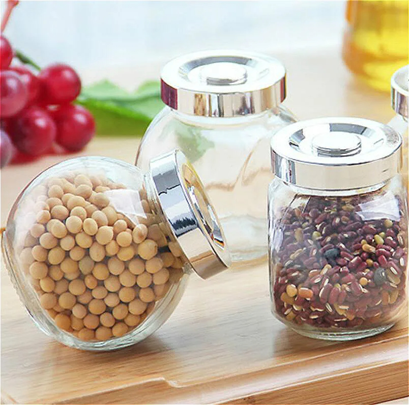 طقم توابل زجاج 3 قطع لحفظ وتنظيم الفلفل والملح والشطة بغطاء محكم الغلق