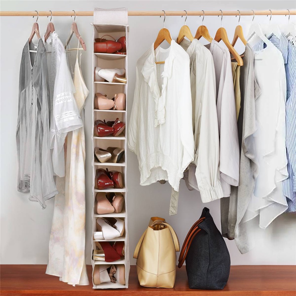 شماعة ومنظم للملابس والاحذية والشنط داخل الدولاب 10 ارفف وتربروف للحفاظ عليها من التكسير والأتربة
