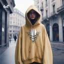 Death Head هودي اوفر سايز قطن باللون البيج