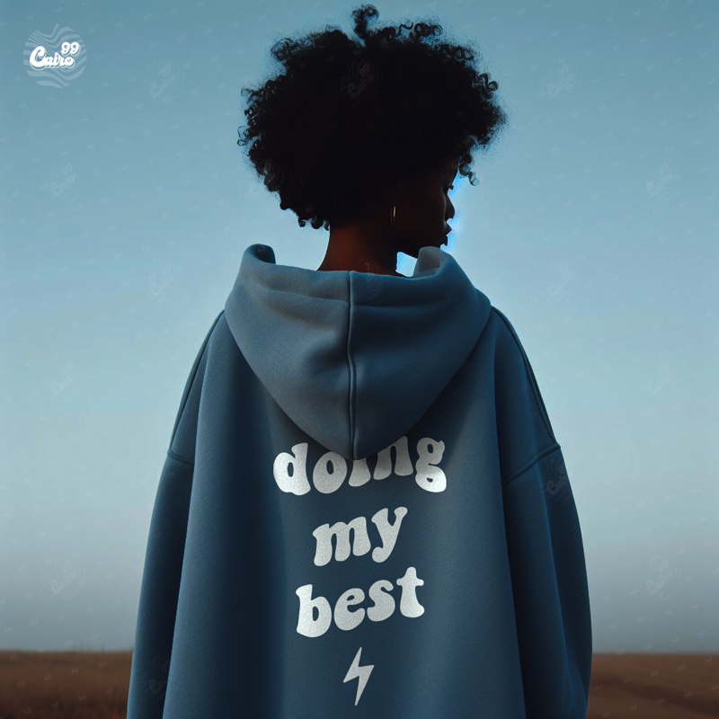 Doing My Best هودي اوفر سايز قطن باللون البترولي