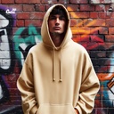 هودي اوفر سايز قطن باللون البيج للرجال