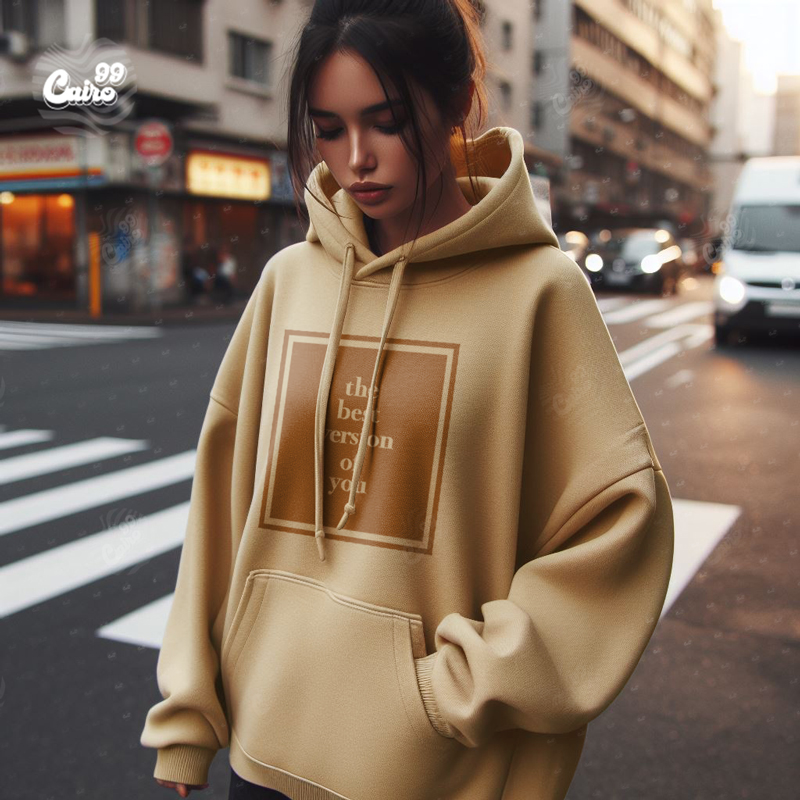 The Best Version Of You هودي اوفر سايز قطن باللون البيج