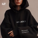 Anxious هودي اوفر سايز قطن باللون الأسود