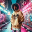 Never Stop Dreaming هودي اوفر سايز قطن باللون البيج