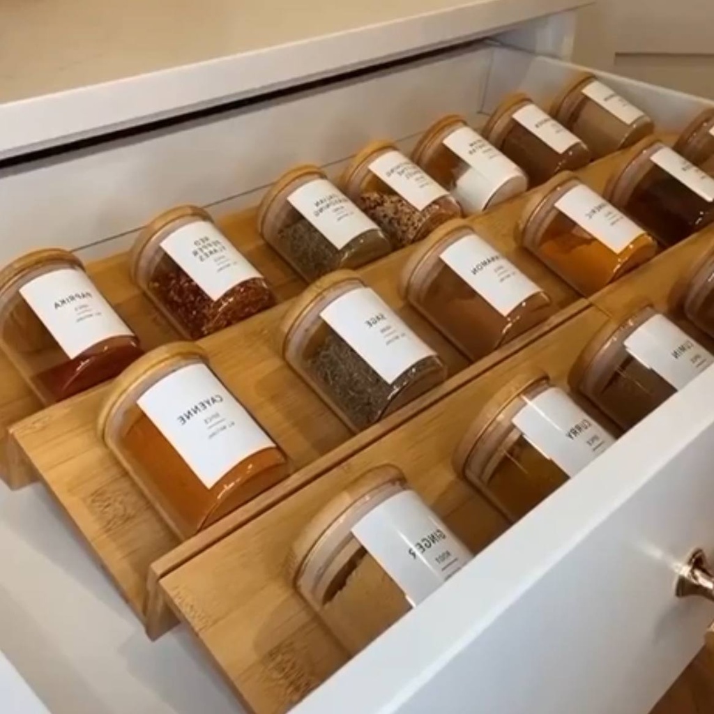 رف خشب لحمل وتنظيم وترتيب برطمانات التوابل داخل دواليب وأدراج المطبخ