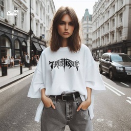 Trust Issue تيشيرت اوفر سايز قطن باللون الابيض للنساء