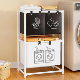 [HH00017209] استاند غسيل 2 دور مقسم الي 3 باسكت لحمل وتخزين الملابس