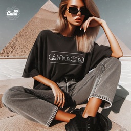 cleopatra in hierogliefen تيشيرت اوفر سايز قطن باللون الاسود