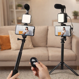 [HH00017596] سيلفي ستيك وترايبود باضاءة وميكروفون مع ريموت للتحكم والتصوير عن بعد