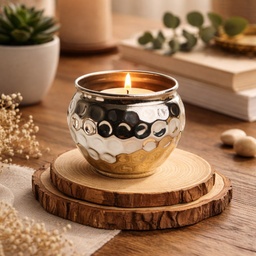 [HH00017861] اصيص زرع وحامل شموع نحاس تصميم خليه نحل - باللون الفضي