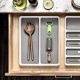 [HH00018169] منظم لدرج المطبخ مقسم 2 خانة سيليكون من الداخل لتنظيم المعالق والشوك