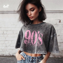 90's كروب توب اوفر سايز باللون الرمادي المحجر