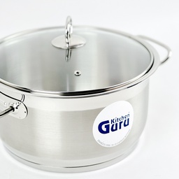 [HH00018839] حلة استانلس استيل بغطاء زجاجي ويدين لسهولة الحمل  - مقاس 24سم