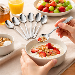 [HH00018898] طقم معالق شاي استانلس ستيل تركي 12 قطعة باللون الفضي