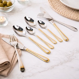 [HH00019386] طقم معالق وشوك وسكاكين استانلس ستيل تركي 24 قطعة بمقبض بحواف جولد أنيقة