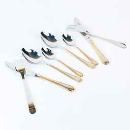 [HH00019386] طقم معالق وشوك وسكاكين استانليس ستيل 24 قطعة بمقبض بحواف جولد أنيقة