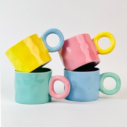 [HH00019655] مج بورسلين بتصميم مموج ويد دائرية مناسب لشرب النسكافية والاتيه 350 ملي