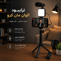 [HH00019674] ترايبود وهولدر للموبايل مع رينج لايت وميكروفون وريموت للتحكم عن بعد للفيديو ميكرز