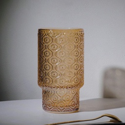 [HH00019753] طقم كوبايات عصير زجاج مزخرف باللون العسلي 6 قطع لتقديم المشروبات