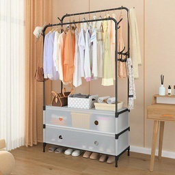 [HH00019759] ستاند لتنظيم الملابس مع هوك جانبي لتعليق الشنط والاسكارف و 2 درج لتنظيم الاحذية