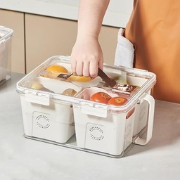 [HH00019898] علبة ومنظم تلاجة اكريليك بمقبض وغطاء بتايمر لضبط وقت التخزين مقسمة ل 4 خانات بسعة 7 لتر