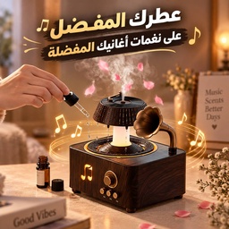 [HH00019905] فواحة مضيئة على شكل جرامافون مع صوت ضوضاء بيضاء وسبيكر بلوتوث بخزان 250 ملي لتعطير المنزل بريموت للتحكم