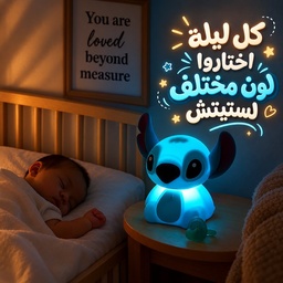 [HH00019961] وناسة سيليكون تاتش بتصميم ستيتش ب 9 إضاءات مختلفة لغرف الاطفال