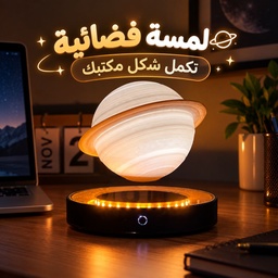 [HH00019968] اباجورة مكتب ثري دي بتصميم كوكب زحل العائم بقاعدة شفافة تدور 360 درجة