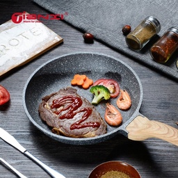 [HH00002675] طاسة جرانيت غير لاصق ثقيلة بمقبض خشبي لقلي البيض والبرجر وشرائح اللحم