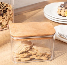 [HH00004053] علبة اكليريك 1 لتر بغطاء خشبي محكم الغلق لحفظ الحبوب والبقوليات والمكسرات