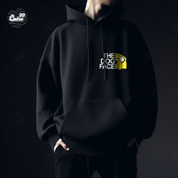 The Dog Face هودي اوفر سايز قطن باللون الأسود