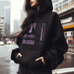 Mood هودي اوفر سايز قطن باللون الأسود 