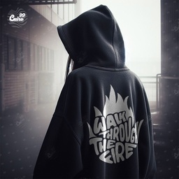 Walk Through the Fire هودي اوفر سايز قطن  باللون الأسود
