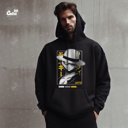 Luffy هودي اوفر سايز قطن باللون الأسود