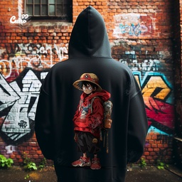 D Luffy هودي اوفر سايز قطن باللون الأسود