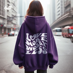 Love More Worry Less هودي اوفر سايز قطن