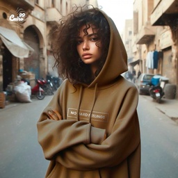 No Hard Feelings هودي اوفر سايز قطن باللون البني